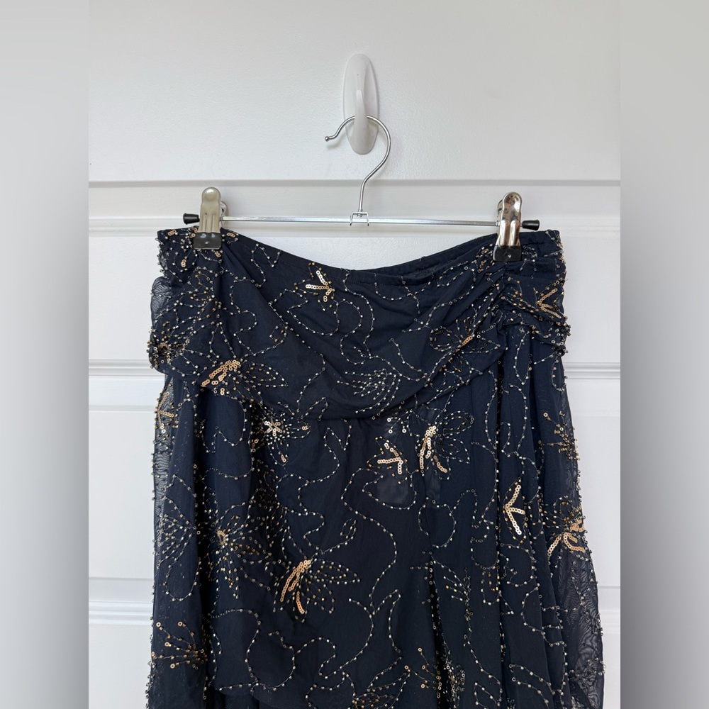 NWT Zara Collection Navy Embroidered Asymmetric Beaded Skirt - Picture 5 of 15